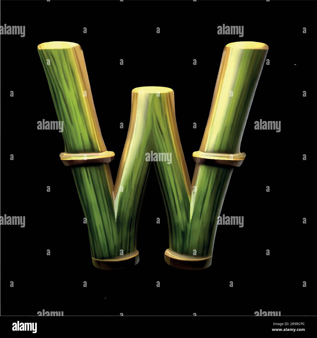 capital letter W in bamboo green with black background Stock Vector ...