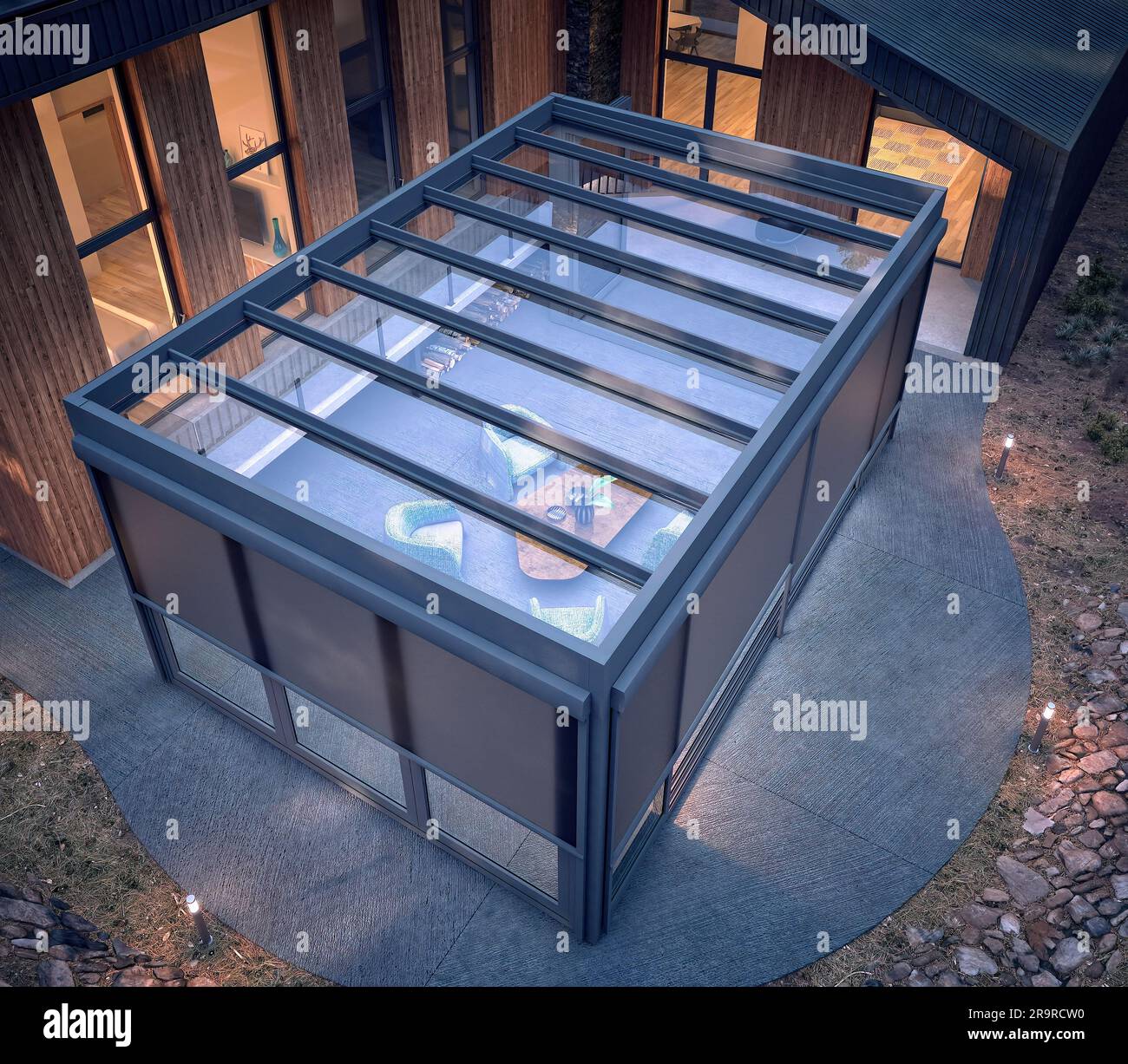 Image showcasing Modern Glass Roof Sunroom, Pergola Stock Photo - Alamy
