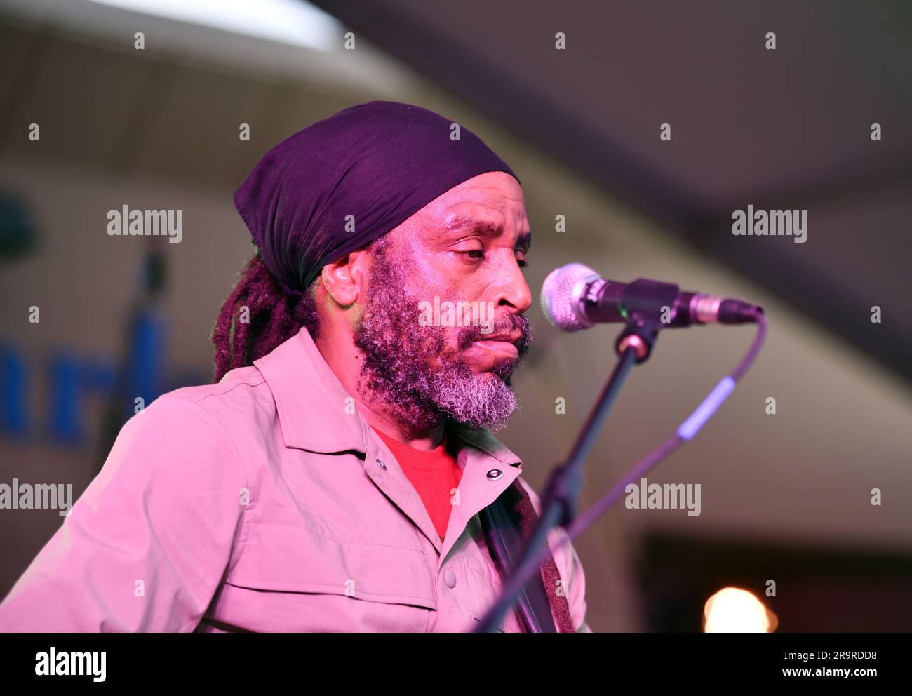 June 27, 2023, Virginia Beach, Virginia, USA: The WAILERS member WENDEL FERRARO entertains the croowd at the 31st street stage in Virginia Beach, Virginia on 27 June 2023 Photo Â© Jeff Moore (Credit Image: © Jeff Moore/ZUMA Press Wire) EDITORIAL USAGE ONLY! Not for Commercial USAGE! Stock Photo