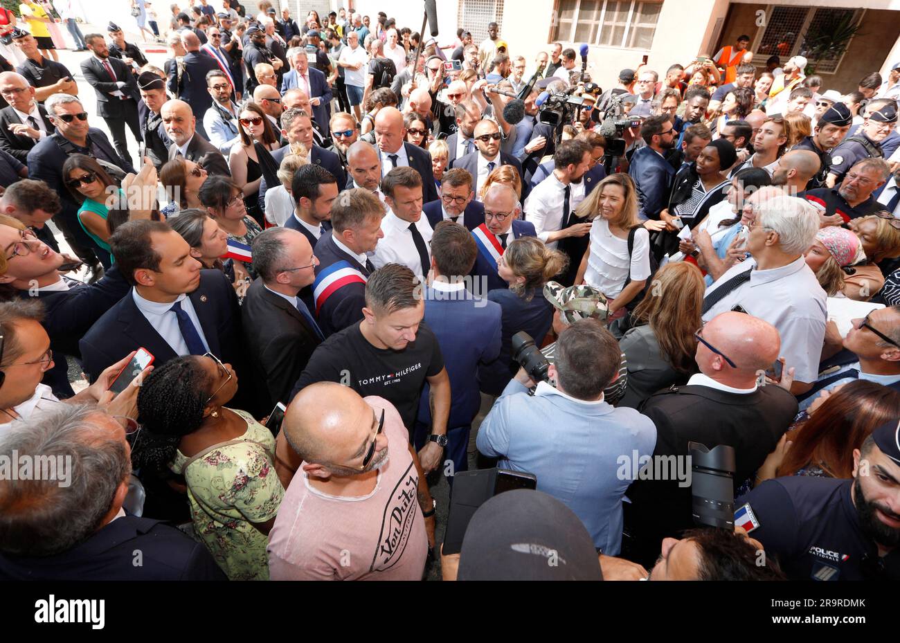 French President Emmanuel Macron flanked by French Junior Minister for ...