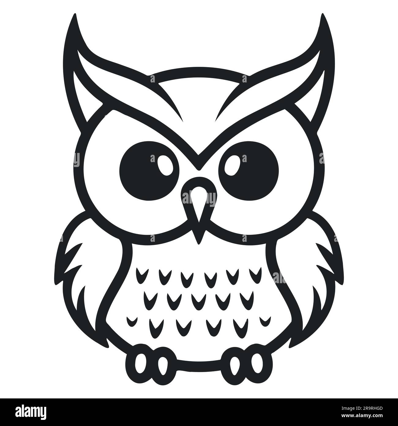 cartoon owl outline design with editable lines on a white background