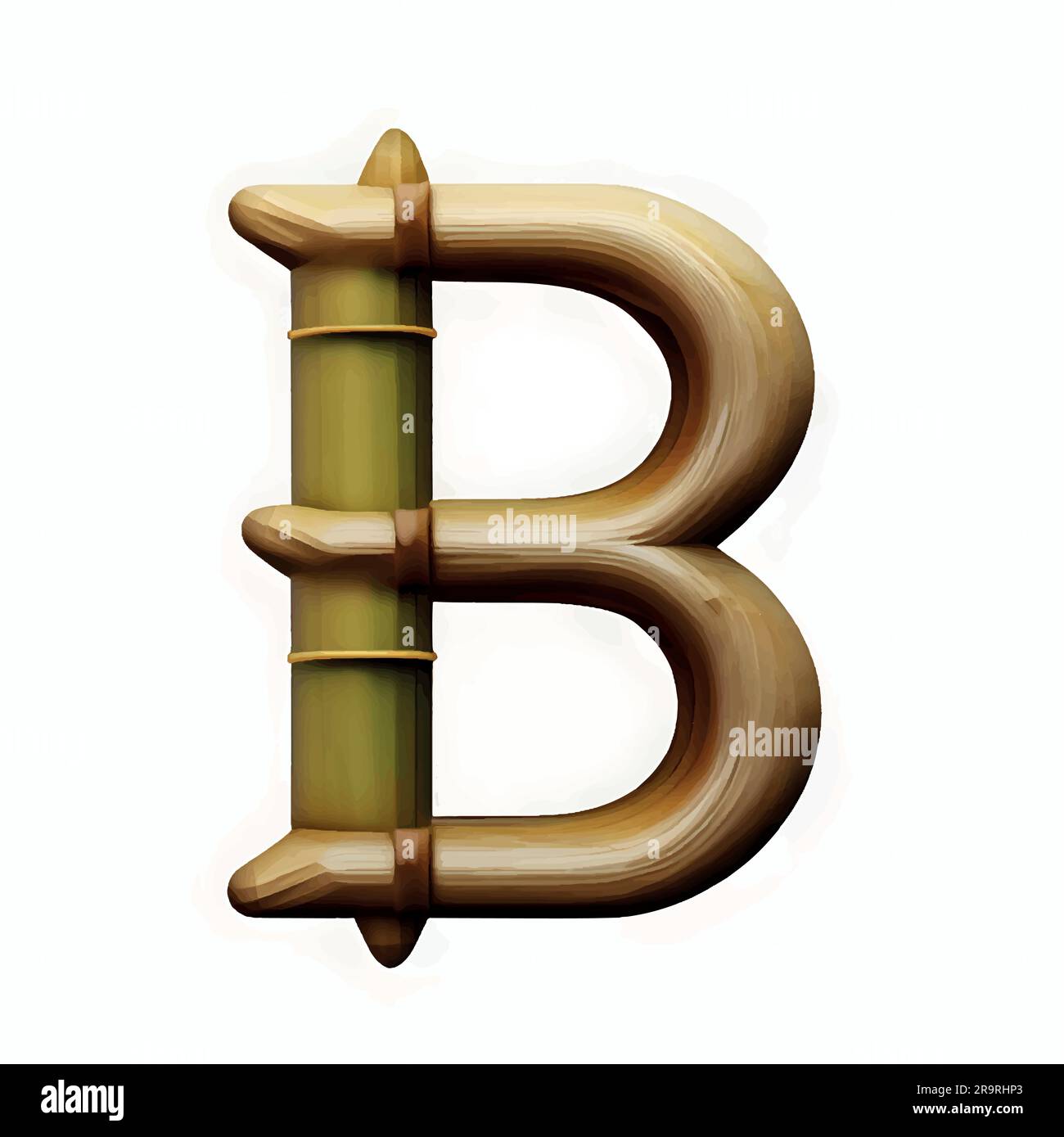 capital letter B in bamboo with white background. Bamboo alphabet, letter B isolated on white background, vector illustration Stock Vector