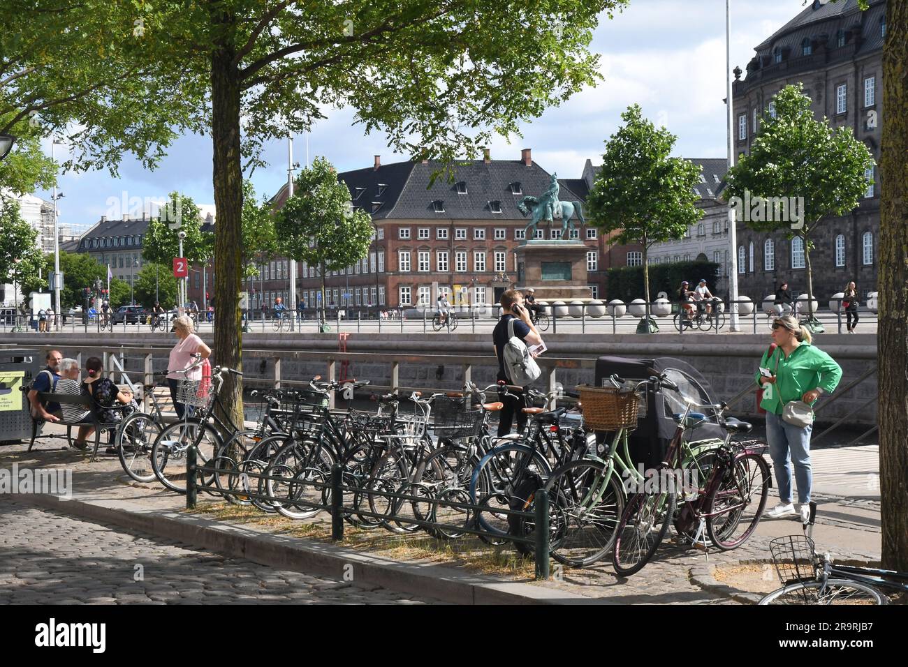 28 June 2023/Bike rider ride on bike lane in danish capital Copenhagen Denmark.    (Photo.Francis Joseph Dean/Dean Pictures) Stock Photo