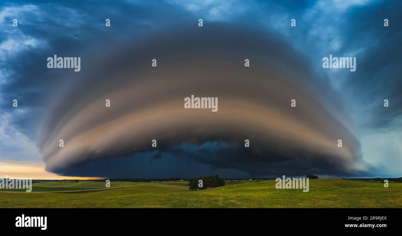 Angry supercell storm influenced by Climate change. Dangerous storm