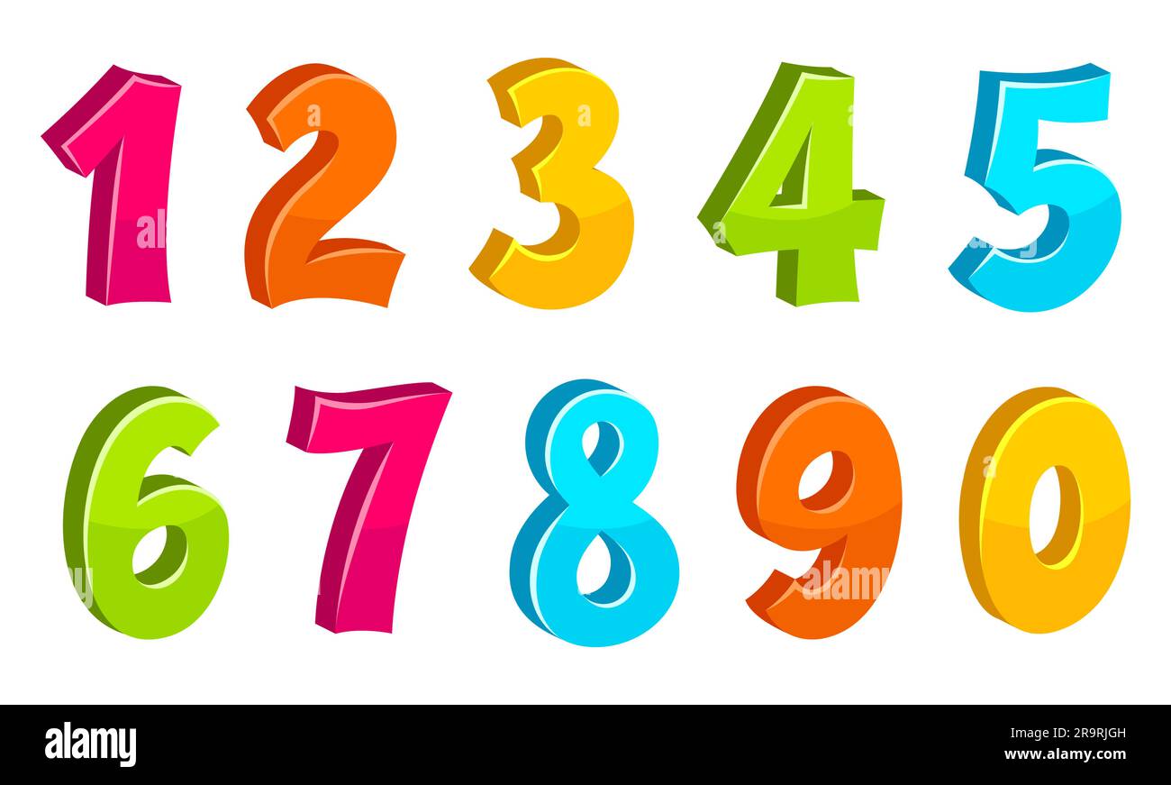 Set of various numbers from 1 to 0. Collection of cartoon numbers. Stock Vector
