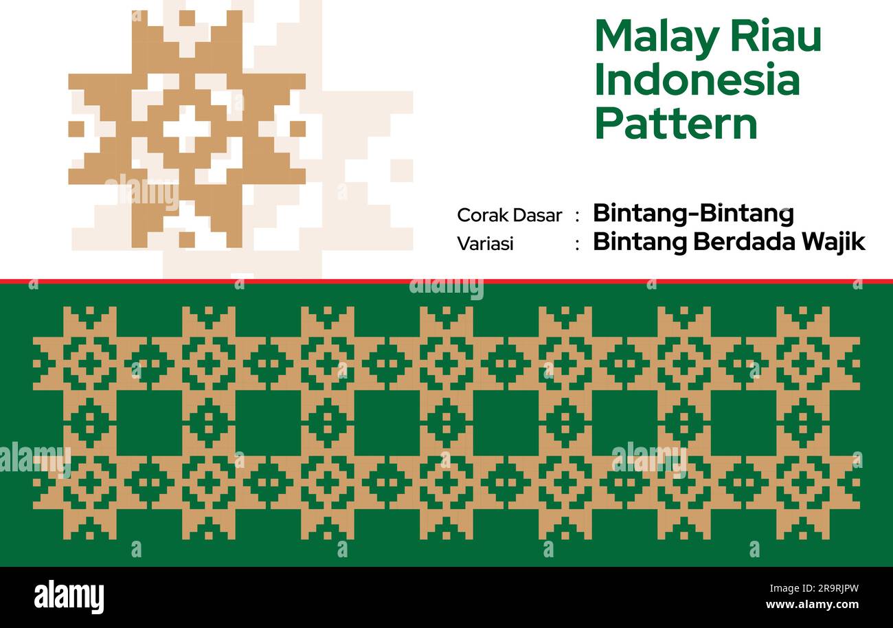 Pattern Malay Riau Batik Songket Tenun, Weaving Motif Corak dan ragi Bintang Bertanda Wajik Melayu Stock Vector
