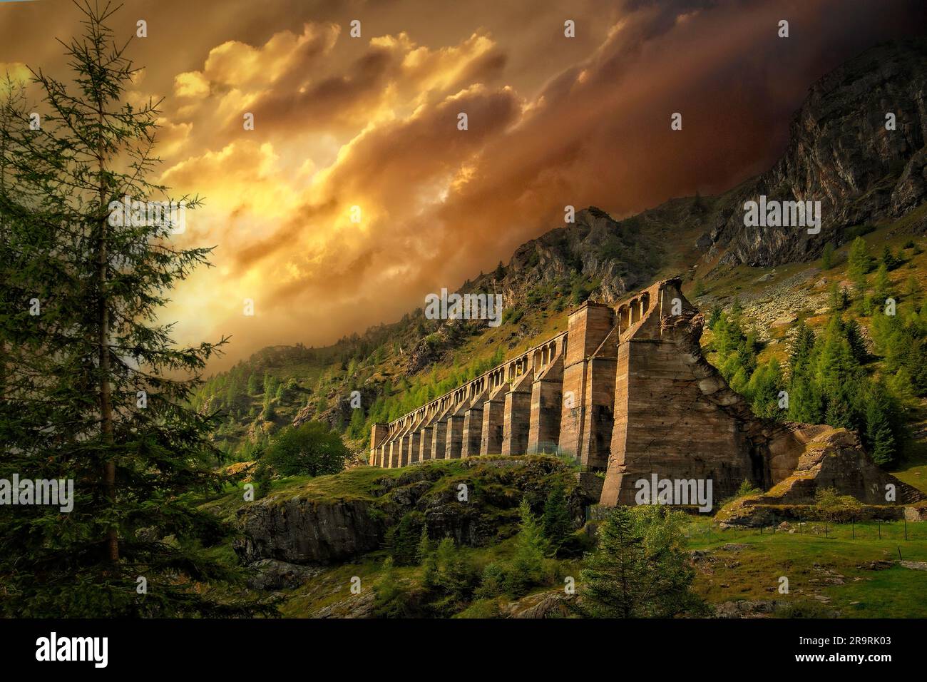 Italy Lombardy Province of Bergamo The Gleno dam was a barrier on the Gleno stream which collapsed on 1 December 1923,  causing a tragedy that struck the Valle di Scalve in the province of Bergamo and the Val Camonica in the province of Brescia Stock Photo