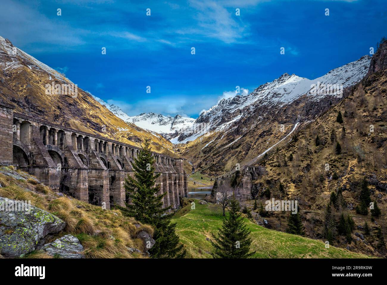 Italy Lombardy Province of Bergamo The Gleno dam was a barrier on the Gleno stream which collapsed on 1 December 1923,  causing a tragedy that struck the Valle di Scalve in the province of Bergamo and the Val Camonica in the province of Brescia Stock Photo