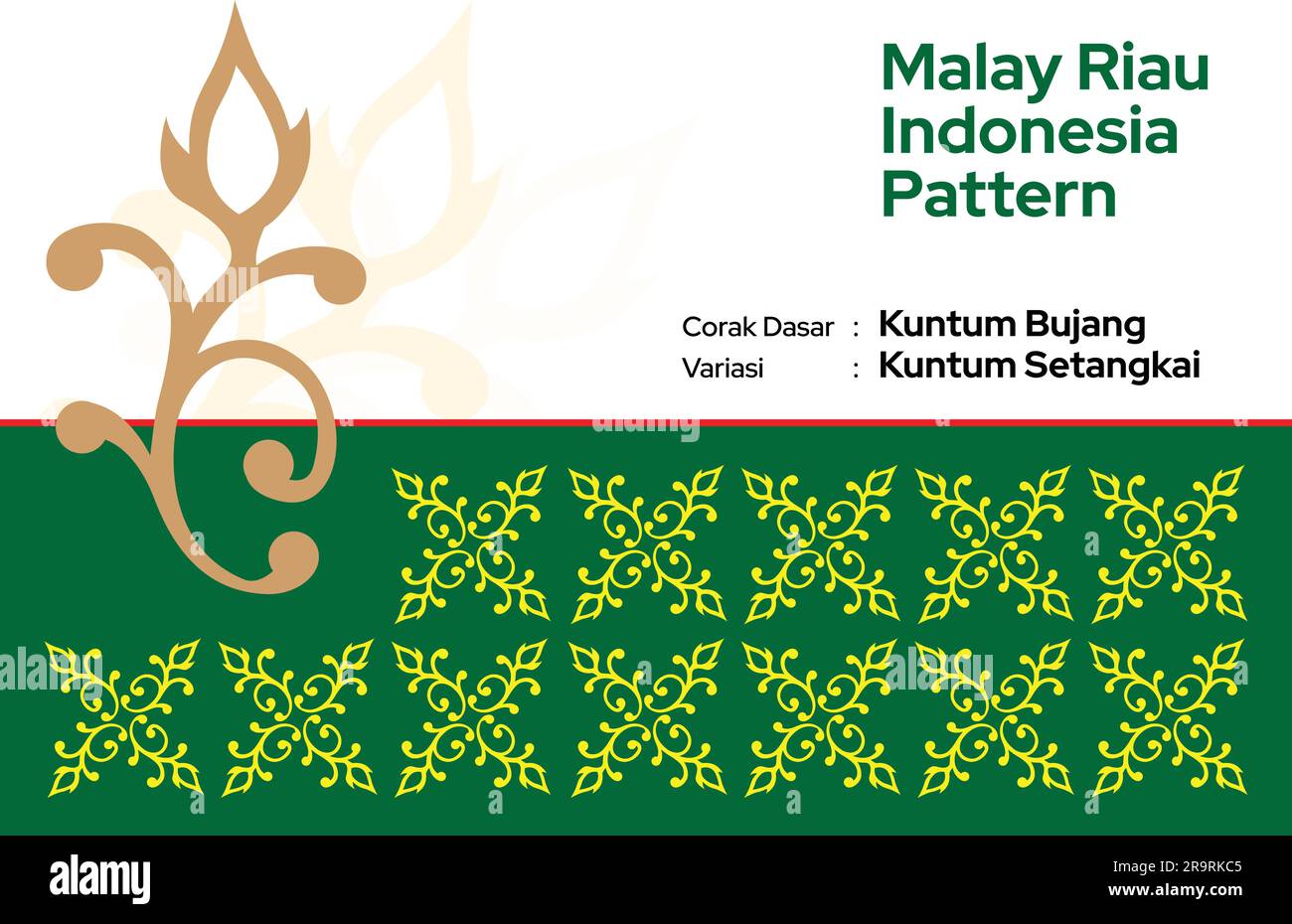 Pattern Malay Riau Batik Songket Tenun, Weaving Motif Corak dan ragi Kuntum Bujang Setangkai Melayu Stock Vector
