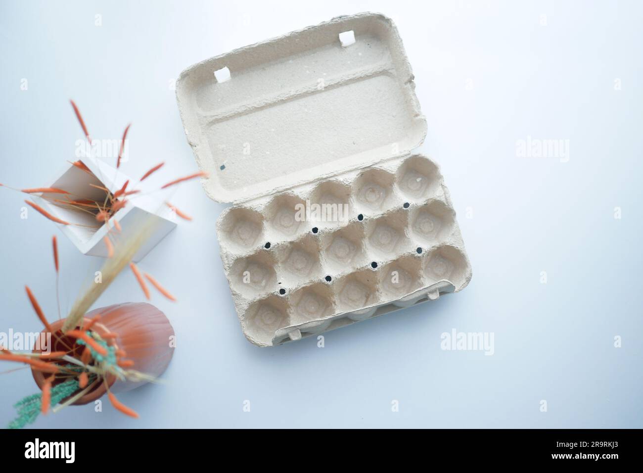 egg carton without eggs on table , Stock Photo