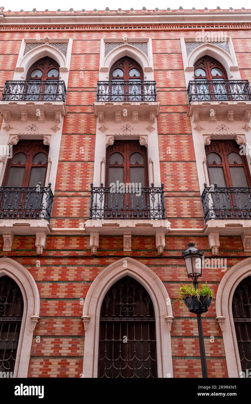 Malaga, Spain FEB 27, 2022 Architectural detail from St. Tomas Hospital located at Calle