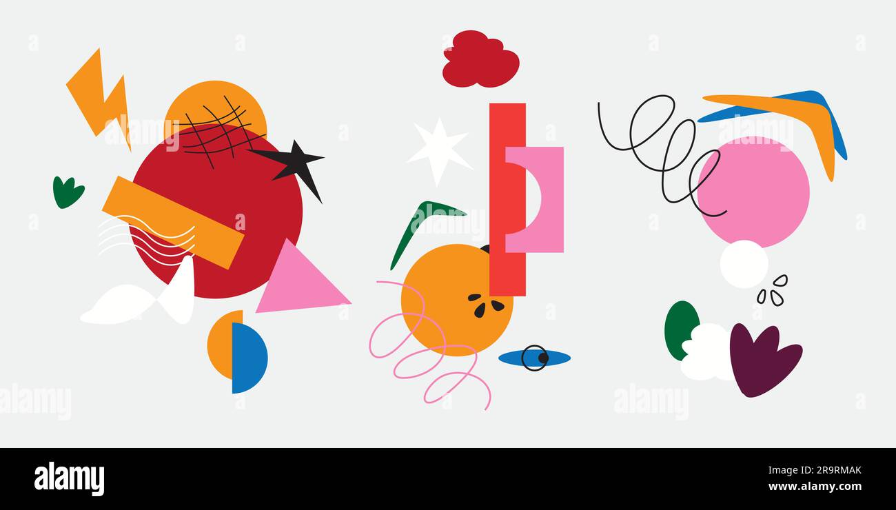 Various colorful shapes and random doodle objects, geometric figures