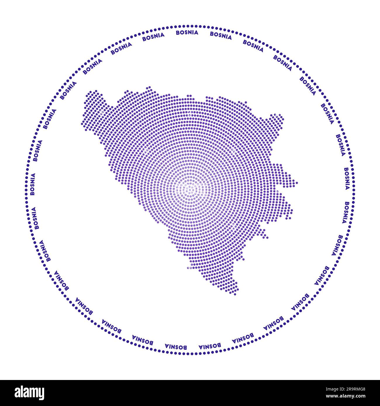 Bosnia round logo. Digital style shape of Bosnia in dotted circle with country name. Tech icon of the country with gradiented dots. Artistic vector il Stock Vector