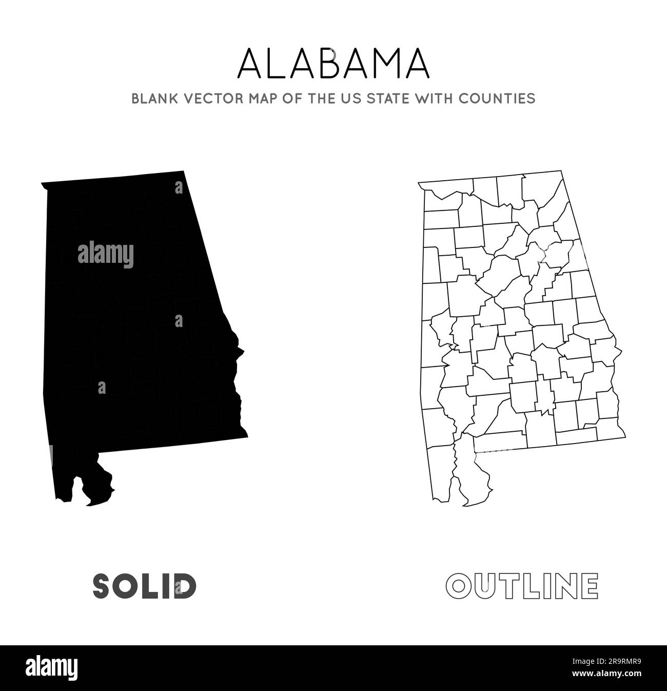 Alabama map. Blank vector map of the Us State with counties. Borders of Alabama for your