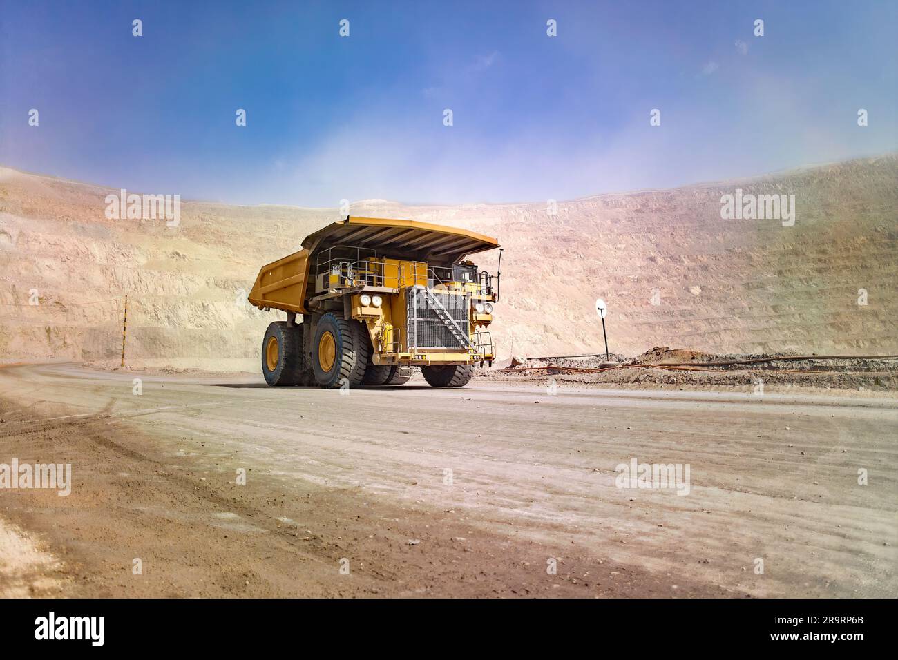 Huge large dump truck at an open-pit copper mine in Chile. Stock Photo