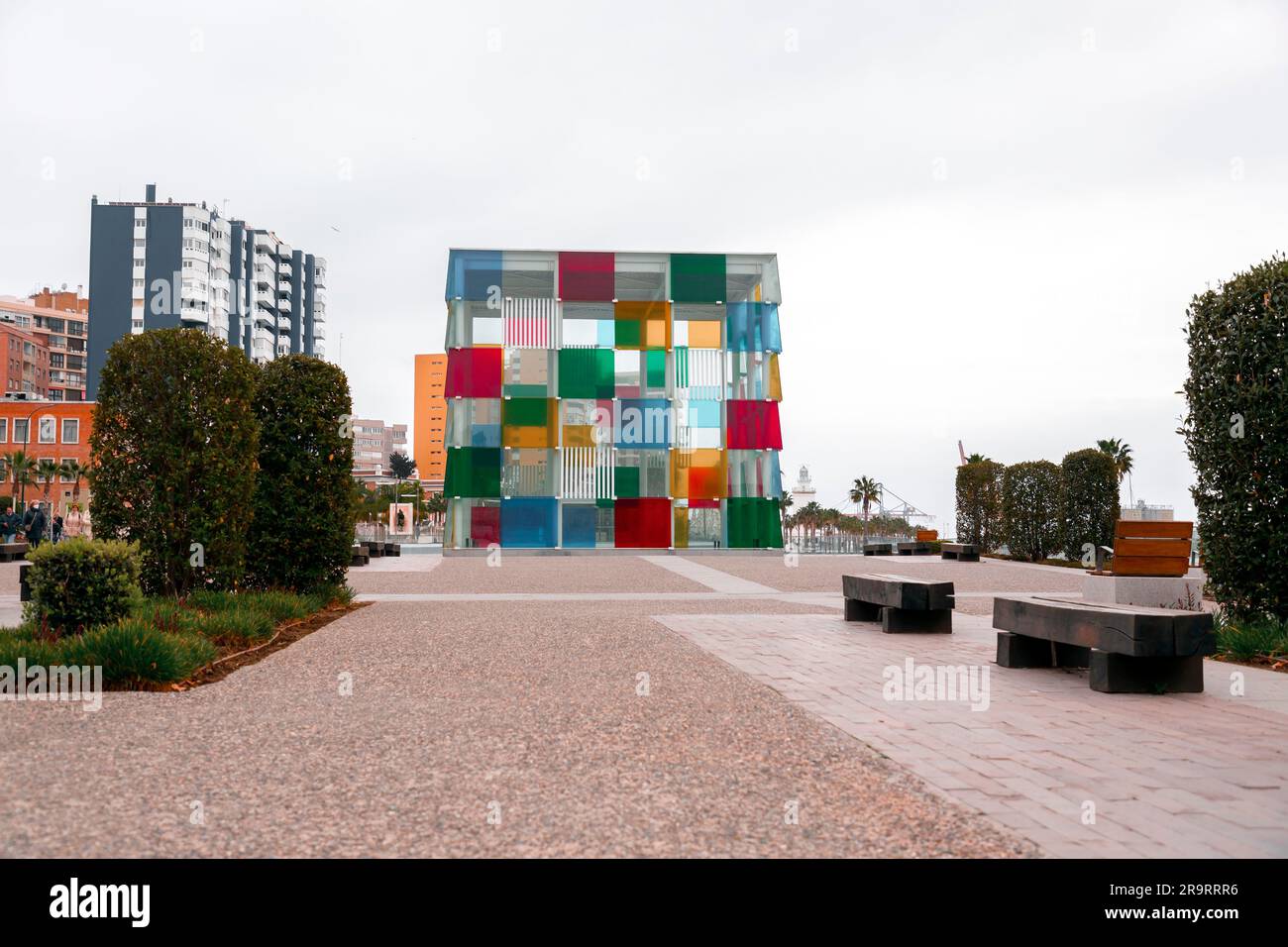 Malaga, Spain - FEB 27, 2022: Centre Pompidou is a cultural center with a significant art collection in Malaga, Spain. Stock Photo