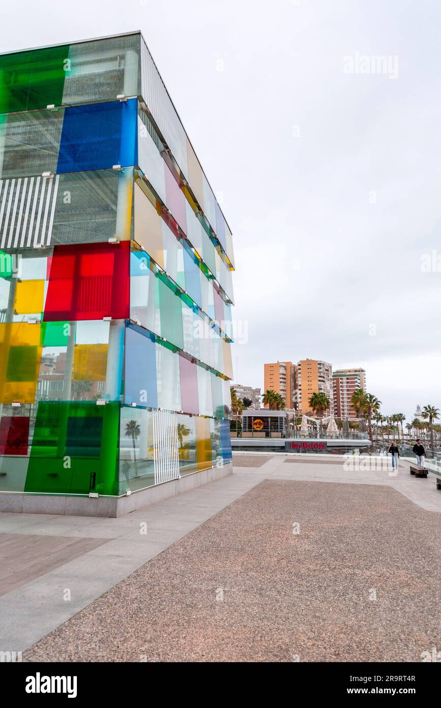 Malaga, Spain - FEB 27, 2022: Centre Pompidou is a cultural center with a significant art collection in Malaga, Spain. Stock Photo