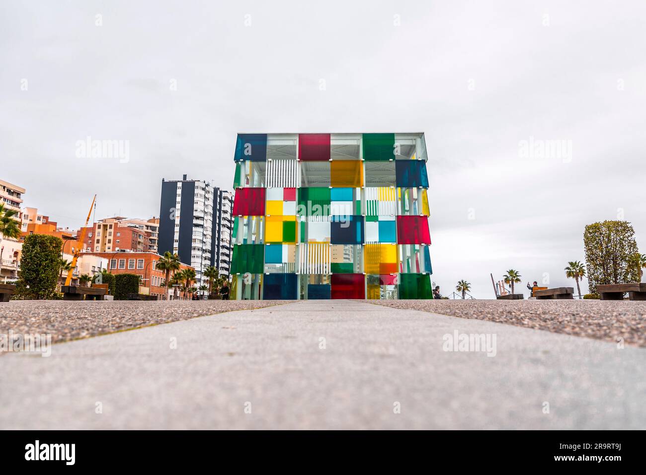 Malaga, Spain - FEB 27, 2022: Centre Pompidou is a cultural center with a significant art collection in Malaga, Spain. Stock Photo