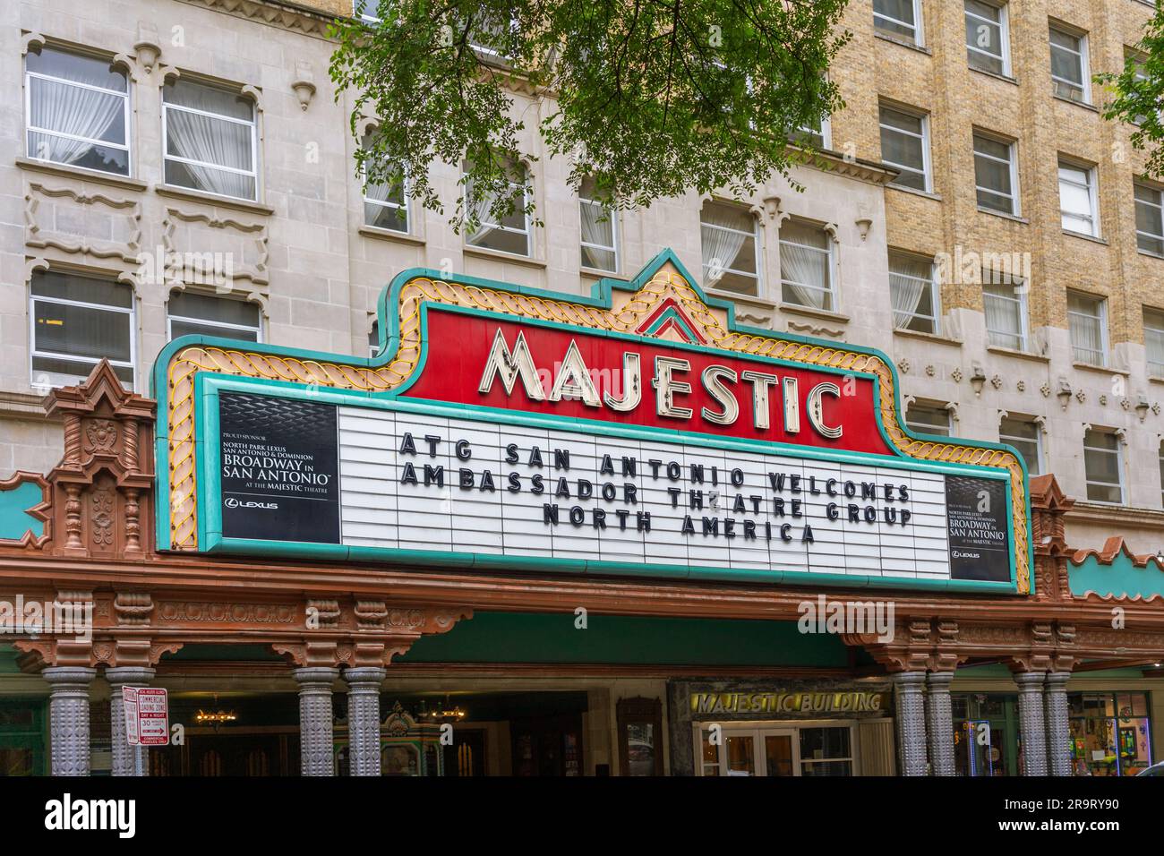 San Antonio, Texas, USA – May 9, 2023: The marquee of the Majestic Theater located in downtown San Antonio, Texas. Stock Photo