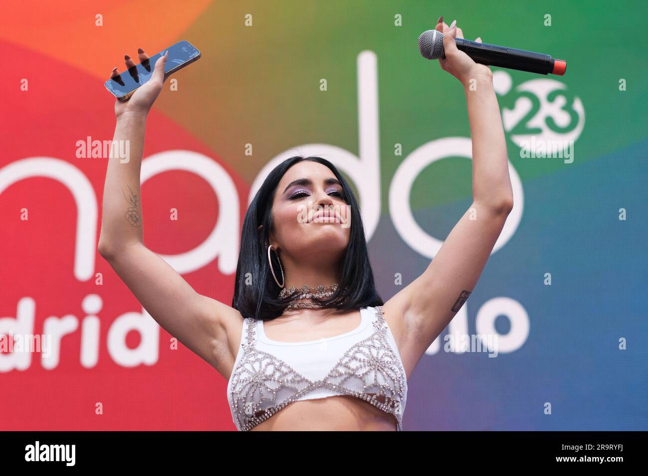 Lali Espósito during the Pride 2023 Proclamation Opening ceremony of MADO 2023 Madrid Pride 2023 at Plaza Pedro Zerolo, on June 28, 2023 in Madrid, Sp Stock Photo