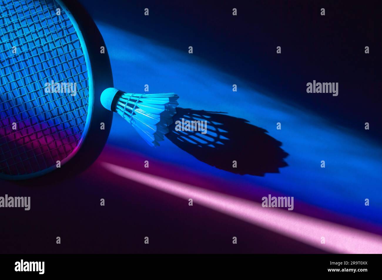 Badminton racket and shuttlecock in vibrant bold gradient holographic