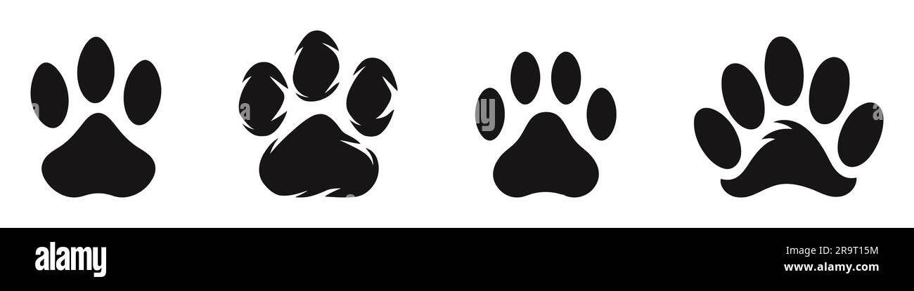 Vector cat and dog paws icom, logo set of different sizes on white ...