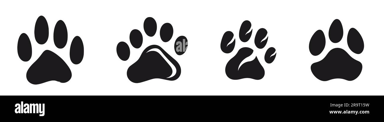 Vector cat and dog paws icom, logo set of different sizes on white ...