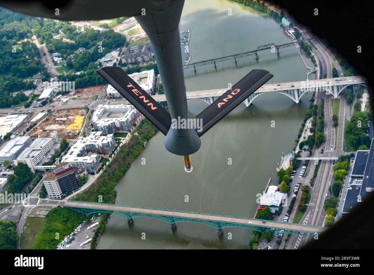 The boom of a KC135 Stratotanker from the 134th Air Refueling Wing