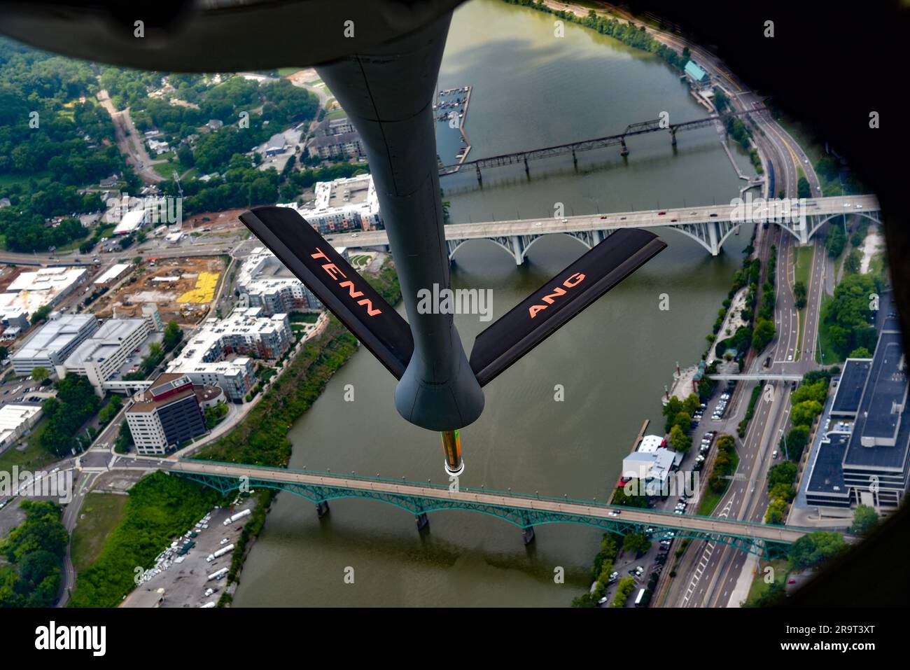 The boom of a KC135 Stratotanker from the 134th Air Refueling Wing