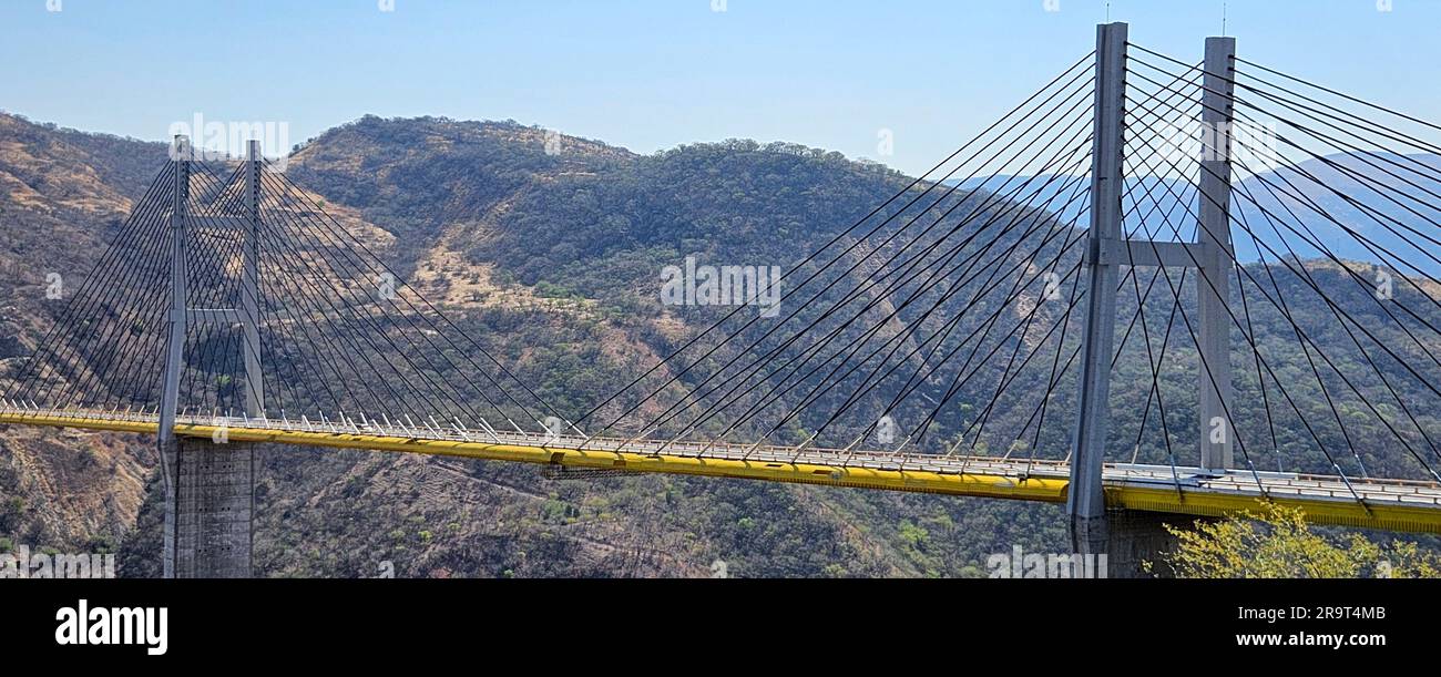 Acapulco, Guerrero, Mexico - Apr 28 2023: The Mezcala Solidaridad Bridge is a cable-stayed bridge over the Balsas River on the Autopista del Sol Stock Photo