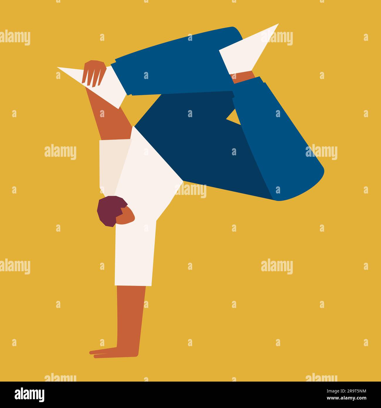 Breakdancer dancing and making a freeze on one hand. Cubism art. Vector illustration Isolated on yellow background Stock Vector