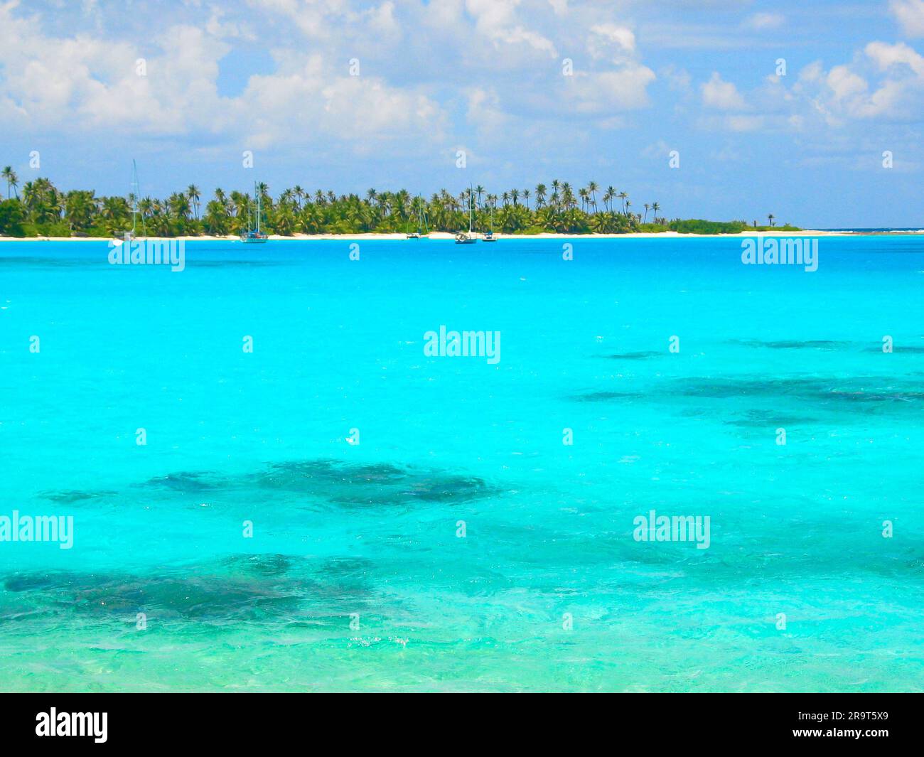 Blue emerald water in atoll of the Cocos Keeling Islands. Stock Photo