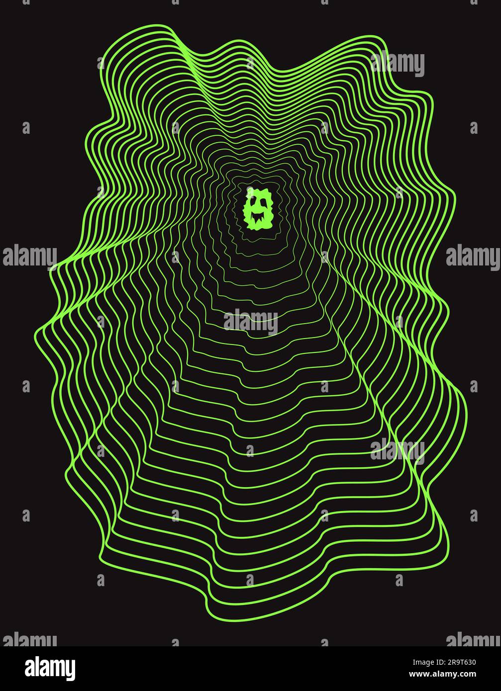 Psychedelic abstract illustration Neon green color Wireframe flying ghost Vector Isolated on black background Stock Vector