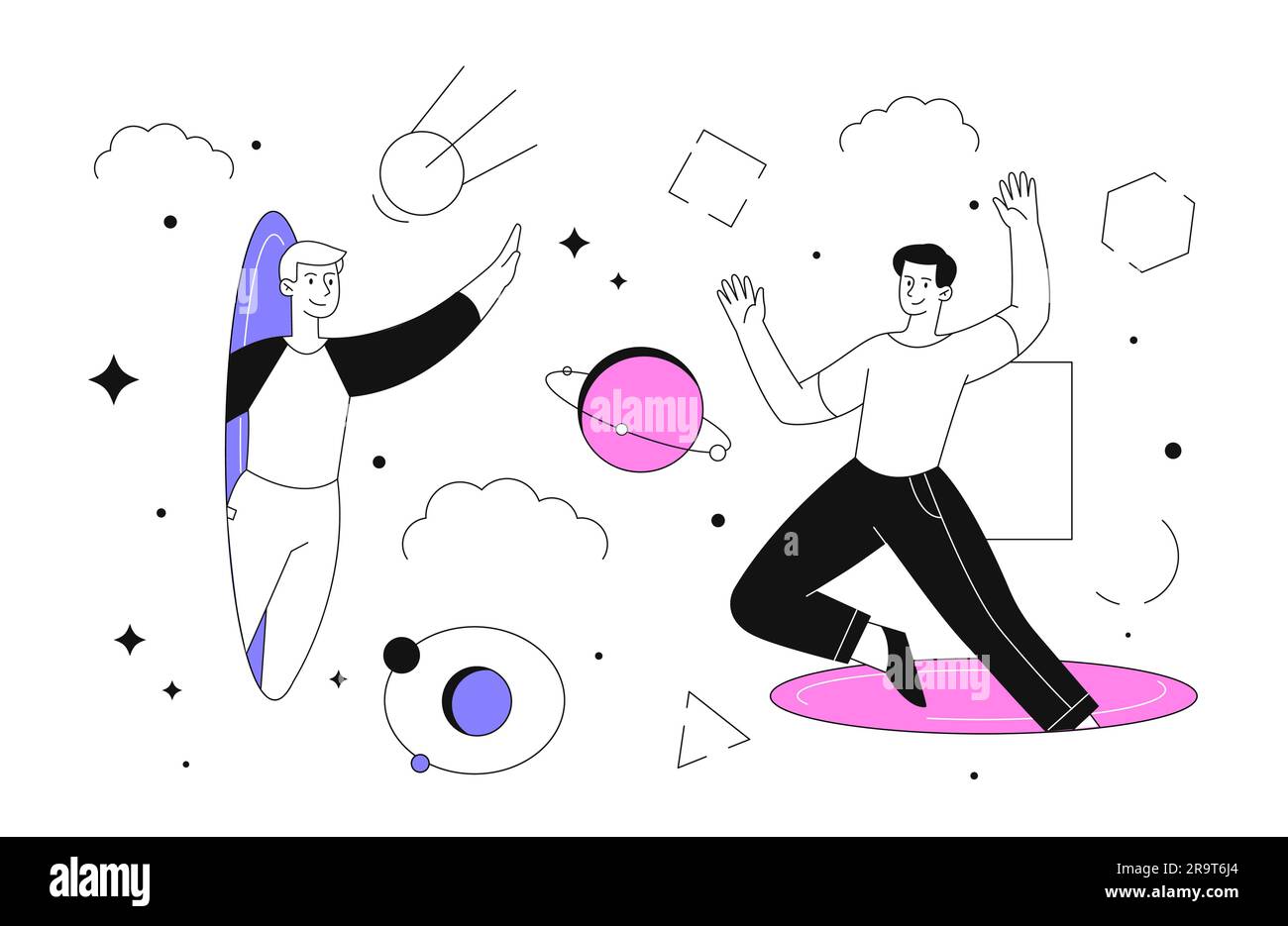 People with teleportation line concept Stock Vector