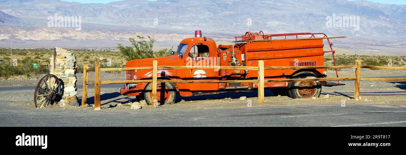 Old historical Fire Truck at roadside, Death Valley National Park, California, USA Stock Photo