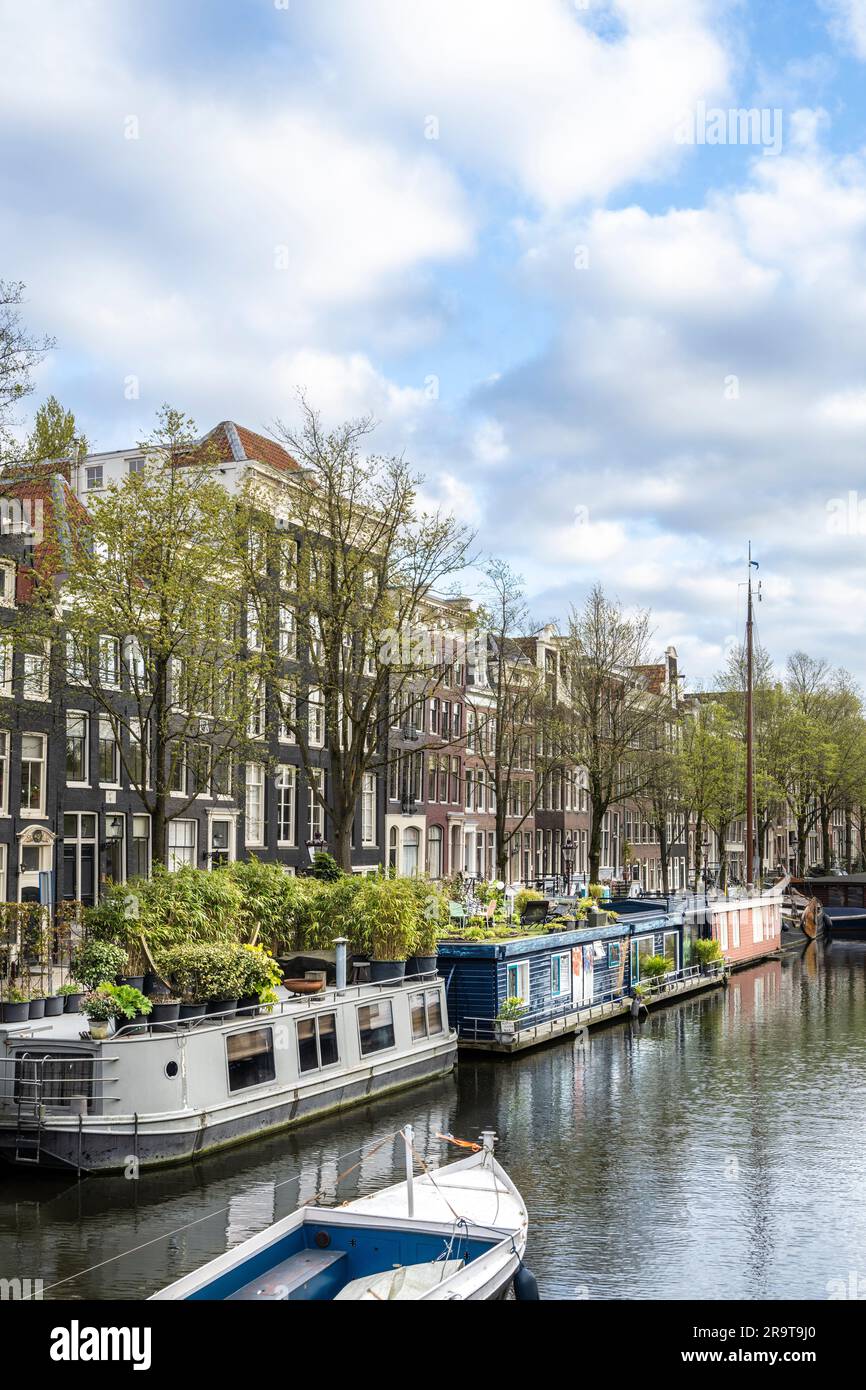various houseboats along Prince's Canal in Amsterdam Stock Photo