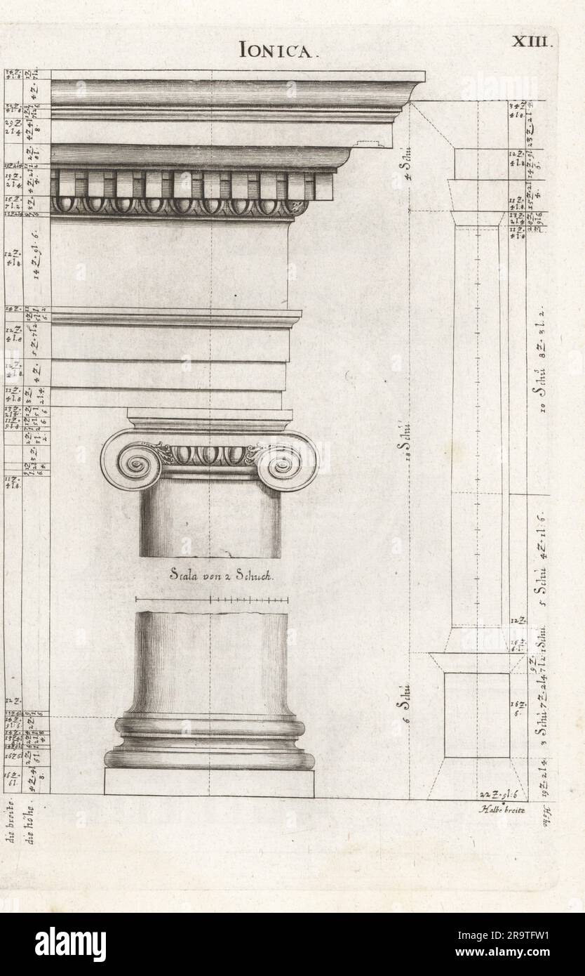 Ionic order column with entablature ionica copied from abraham bosse