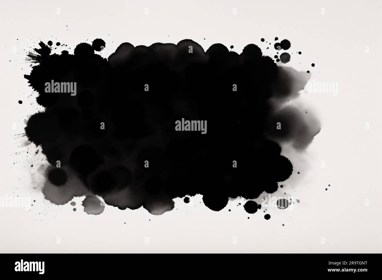 Black watercolor stain with wash and splashes. Watercolor abstract black watercolor on white background Stock Photo