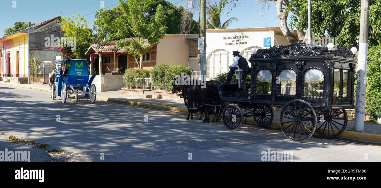 Funeral horse-drawn carriage in Granada, Nicaragua Stock Photo