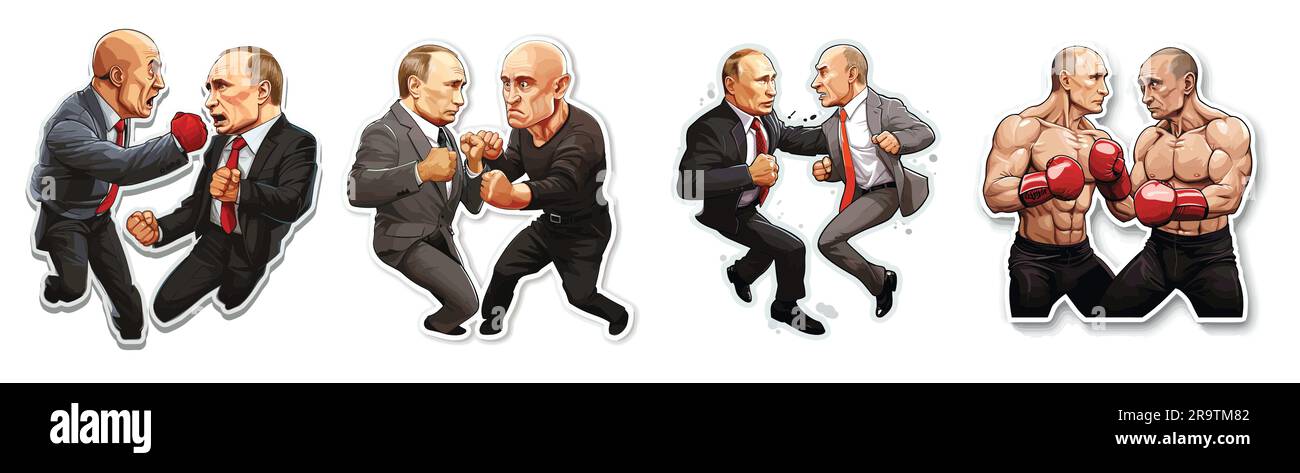russian president puttin and Yevgeny V. Prigozhin fighting with boxing glouse Stock Vector