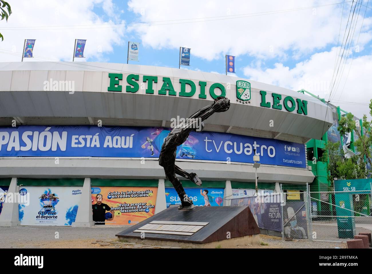 Estadio Leon soccer stadium with "Arrojo" statue by Ricardo Motilla