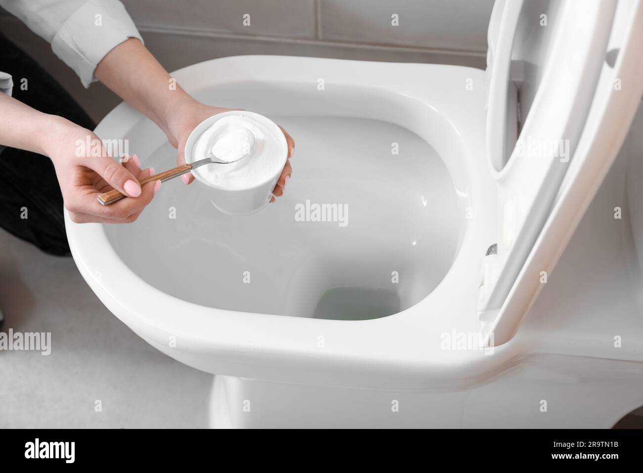 Woman cleaning bathroom toilet hi-res stock photography and images - Alamy
