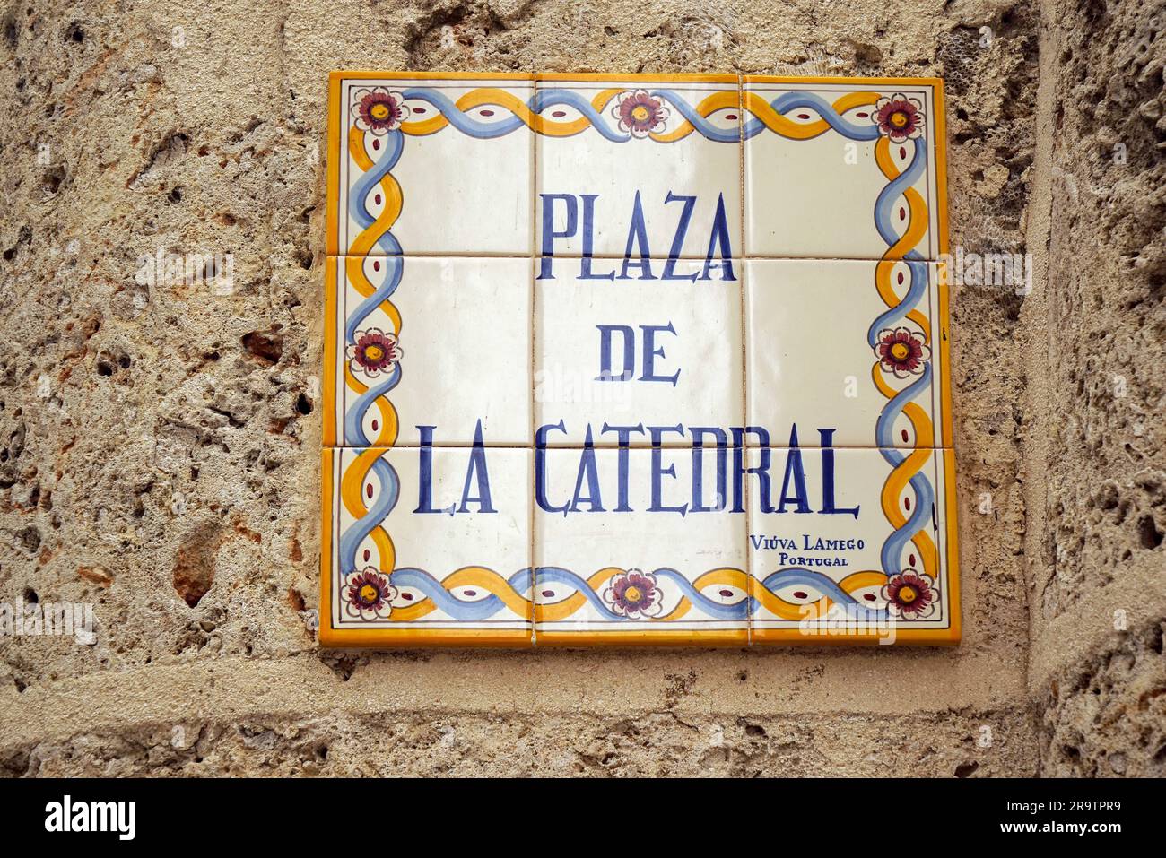 Tile sign of Plaza De La Catedral, Havana, Cuba Stock Photo