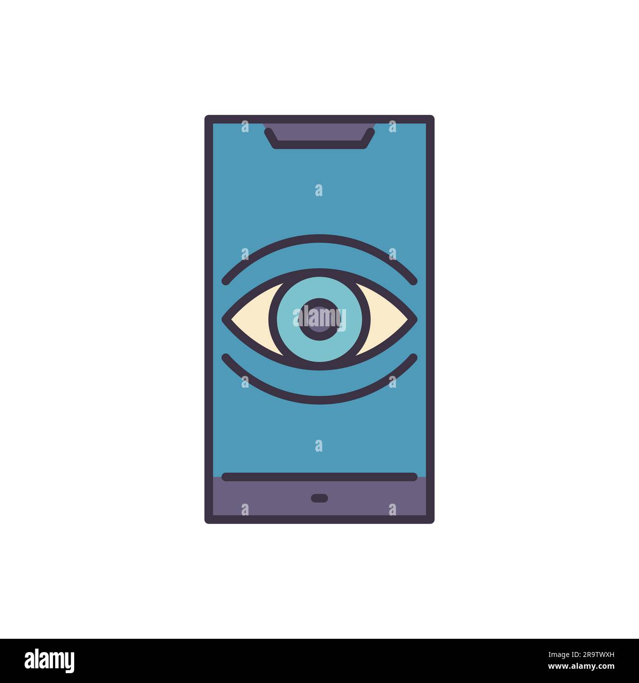 Surveillance smartphone related vector icon. Eye on smartphone screen symbolizing user tracking. Isolated on white background. Editable vector illustr Stock Vector