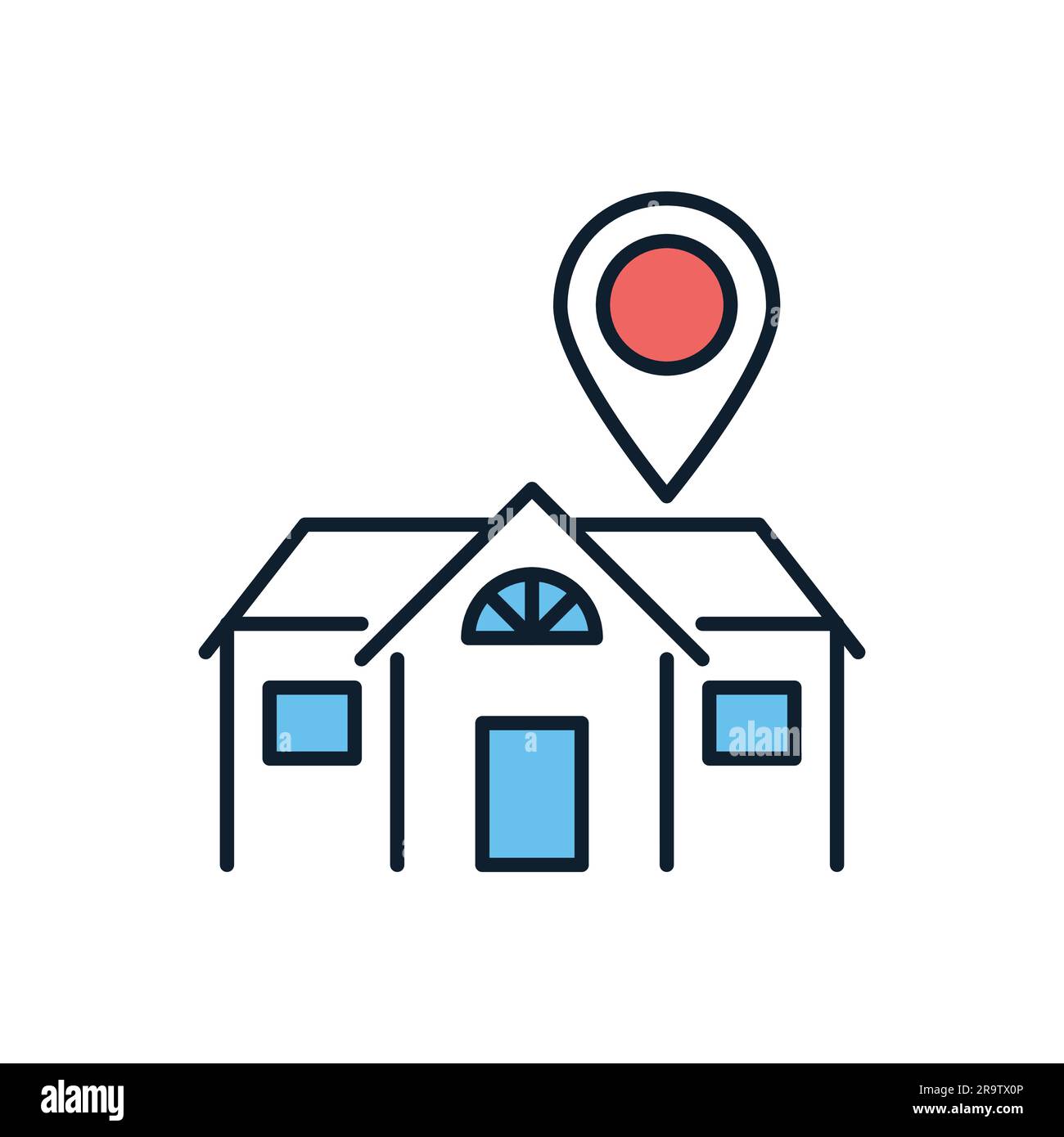 Stay Home related vector icon. House with a navigation position sign ...