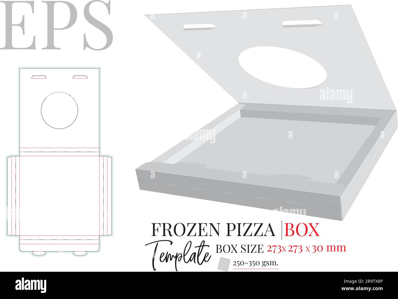 Frozen pizza box vector, die cut template. White clear blank open