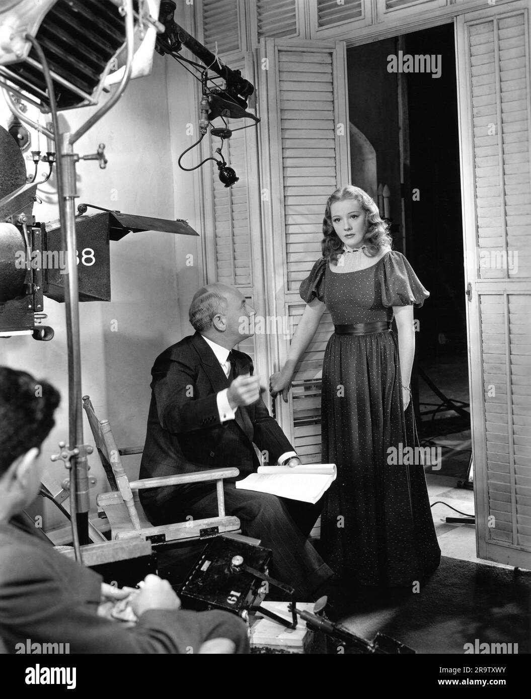Director CECIL B. DeMILLE making Screen Test of Hungarian actress FRANCISKA GAAL for the leading female role in THE BUCCANEER 1938 director CECIL B. DeMILLE novel Lyle Saxon Paramount Pictures Stock Photo