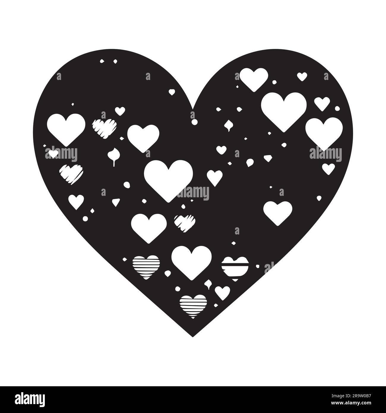 The heart is a symbol of love and Valentine s Day. Flat black icon with a set of cut hearts inside, stencil Stock Vector