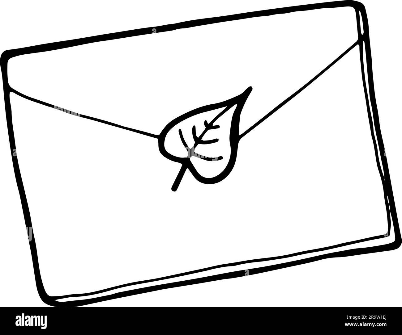 Envelope with leaf. Line vector illustration of black for greeting card Stock Vector Image & Art