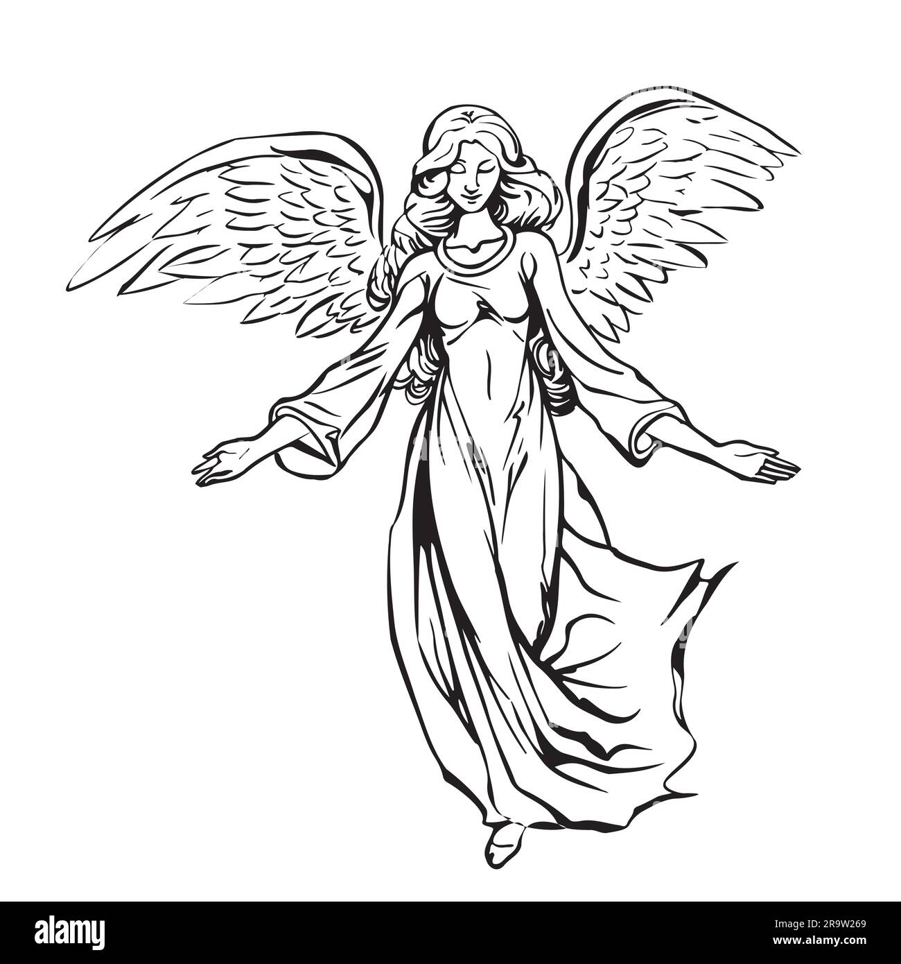 Angel girl with wings sketch hand drawn in doodle style illustration Stock Vector